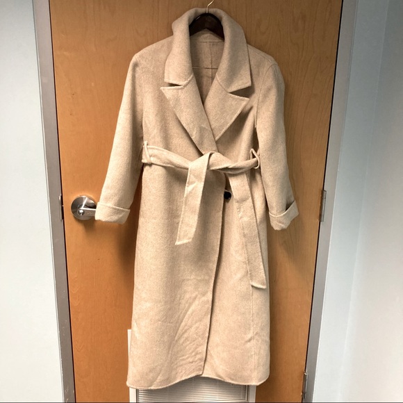 Woolmark Jackets & Blazers - WOOLMARK Wool Alpaca blend light beige speckled belted minimalist coat Sz S